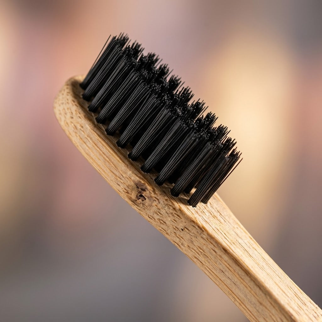 close-up of kabu charcoal bristles and bamboo neck